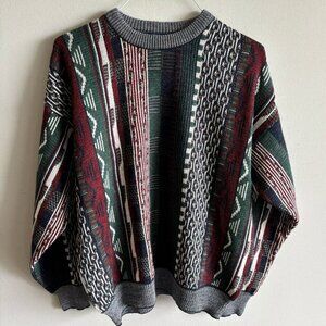Salmon River Mens Long Sleeve Coogi Style Knit Sweater Multi color Size Large